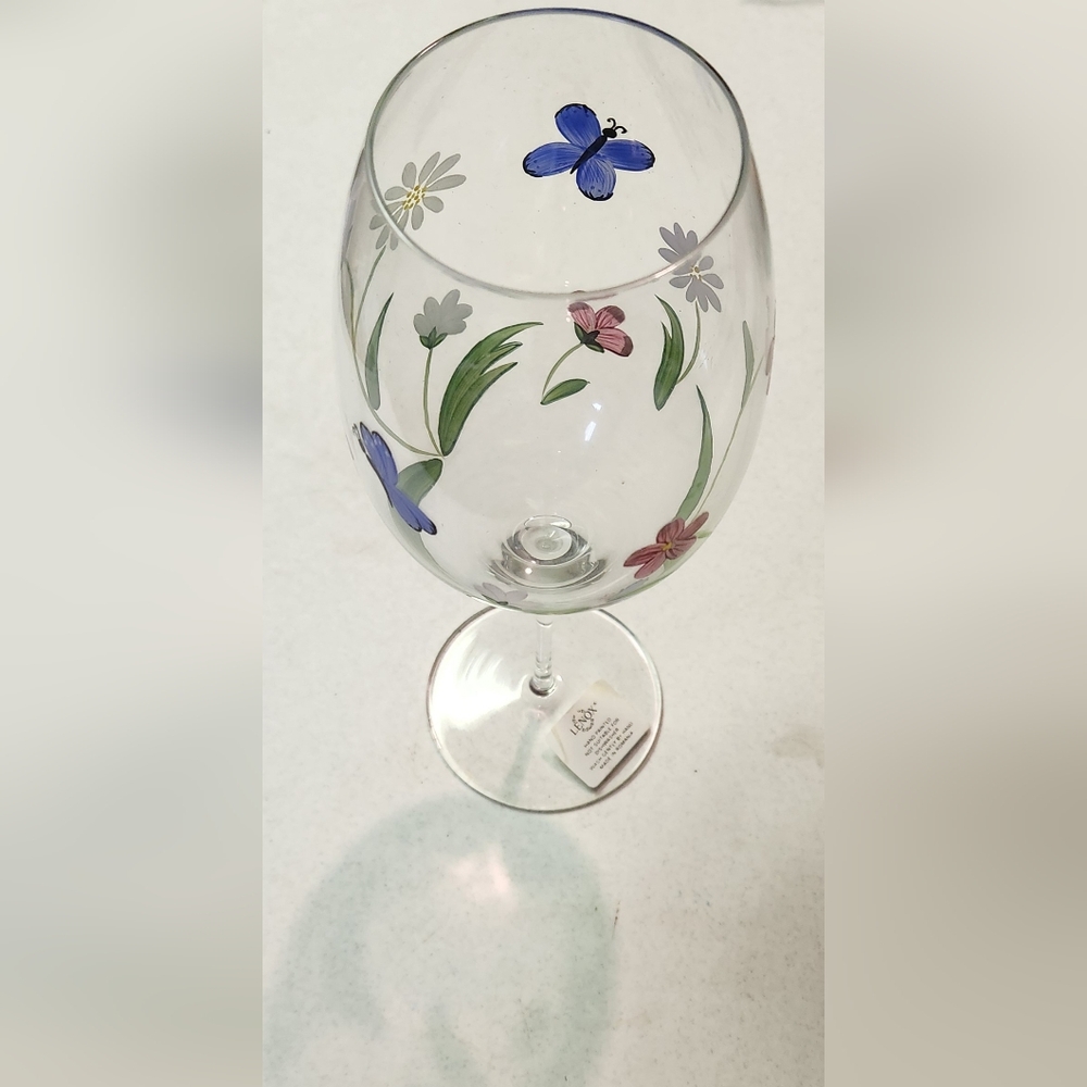 Lenox Set Of 2 Floral Hand-Painted Wine Glasses EUC Vintage
